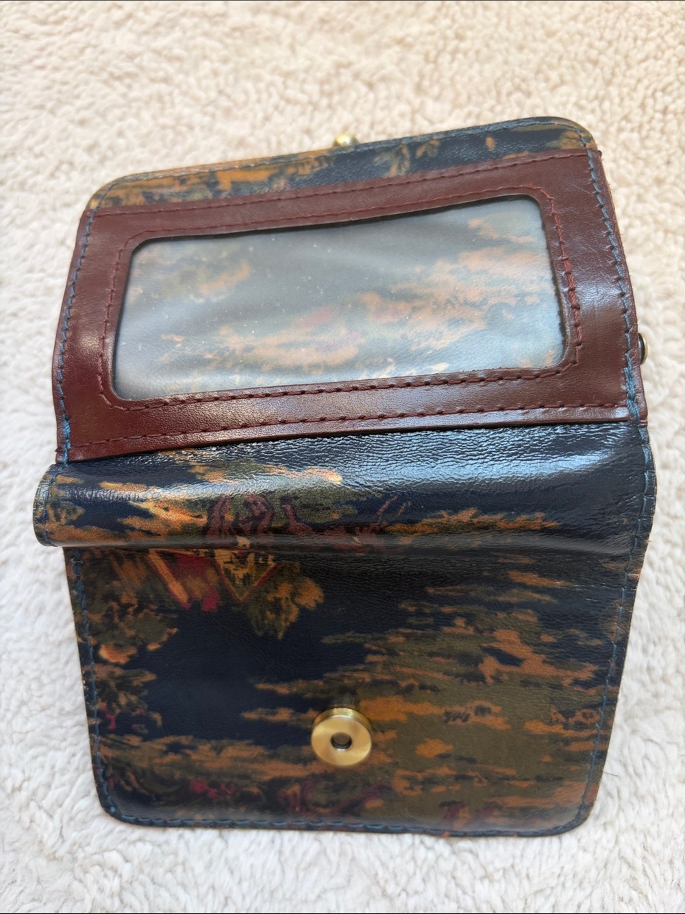 Patricia Nash Italy Floral Scenic Bifold Leather Wallet with Brown Snap - Picture 8 of 10